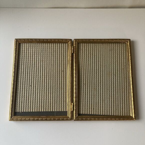 VTG Hollywood Regency MCM Gold Filigree Embossed Duo Picture Frame Ornate 7X5 - Picture 13 of 16